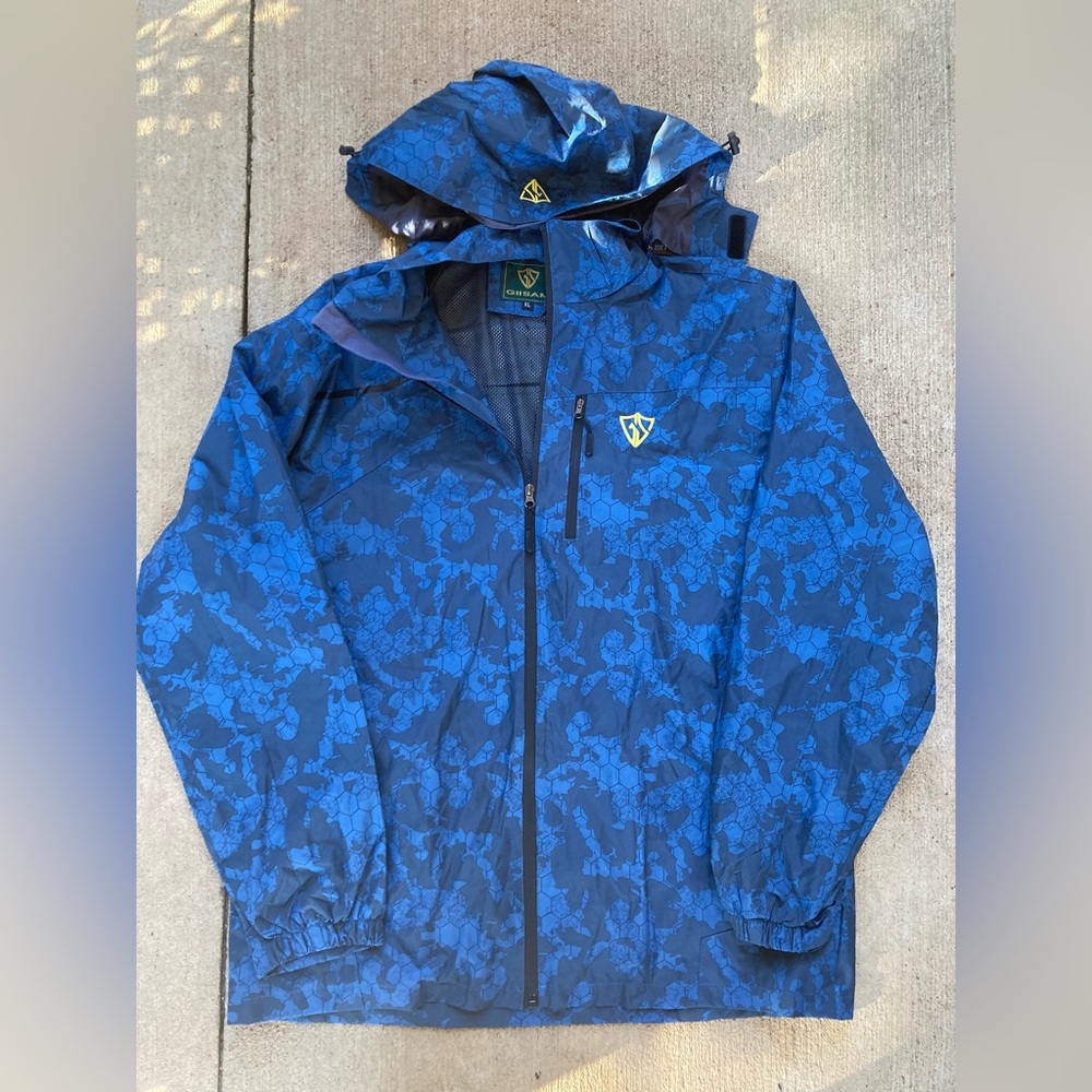 GIISAM Mens Windproof Jacket Waterproof Lightweight Mountain Jacket Camo Blue XL